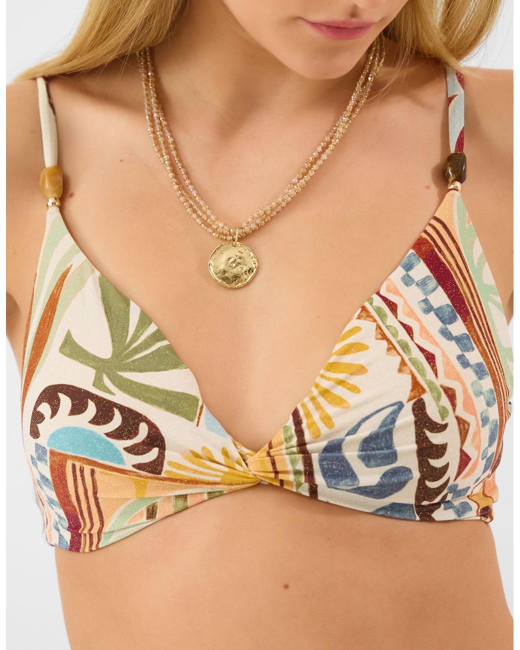 Accessorize Multicolor Abstract Print Bikini Top