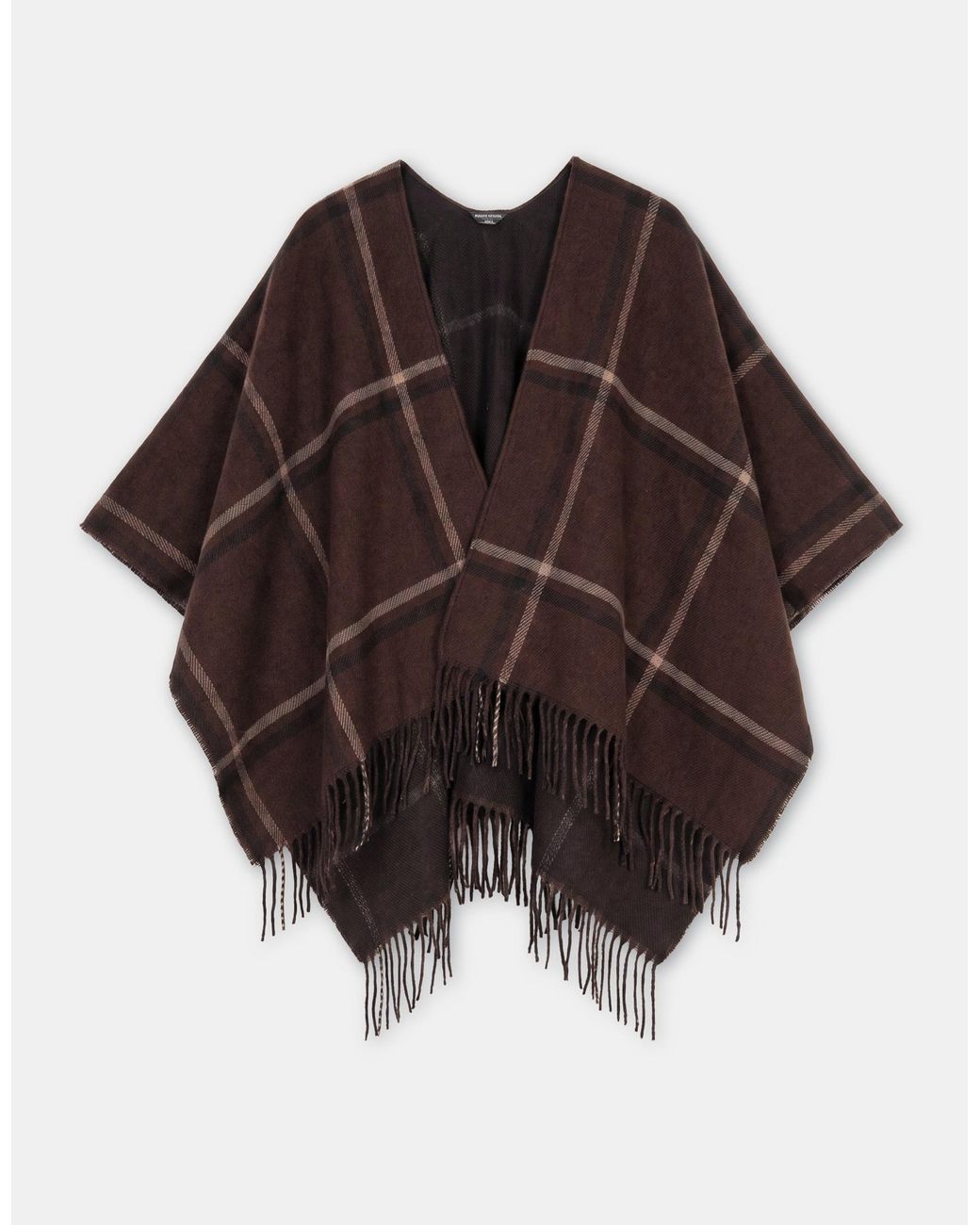 Accessorize Brown Check Print Knit Poncho, & Cream