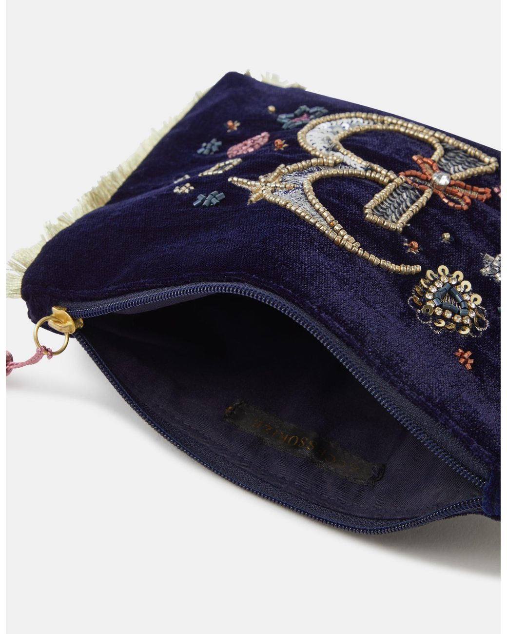 Accessorize Blue Embellished Initial Velvet Pouch