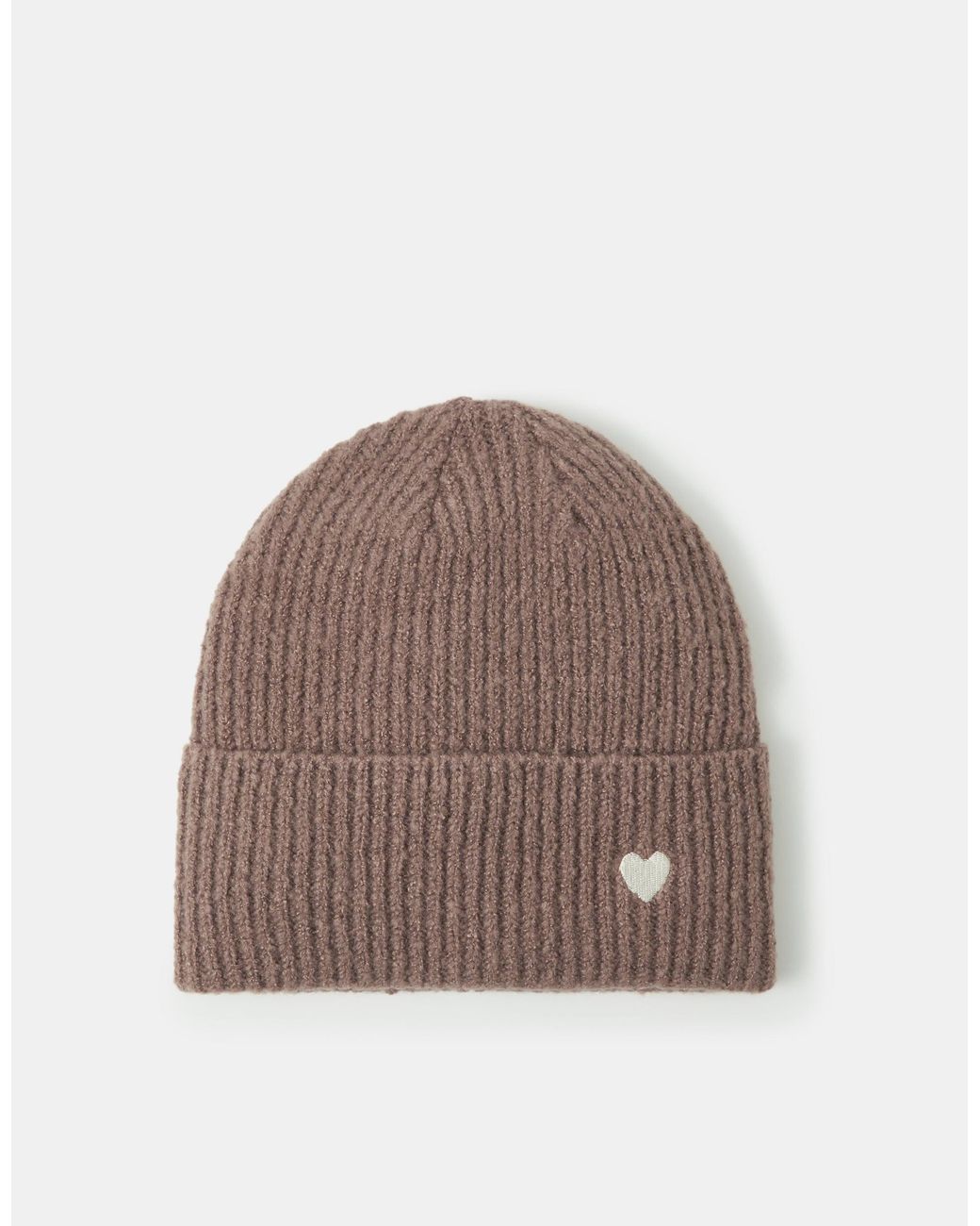 Accessorize Brown Heart Embroidered Beanie Hat