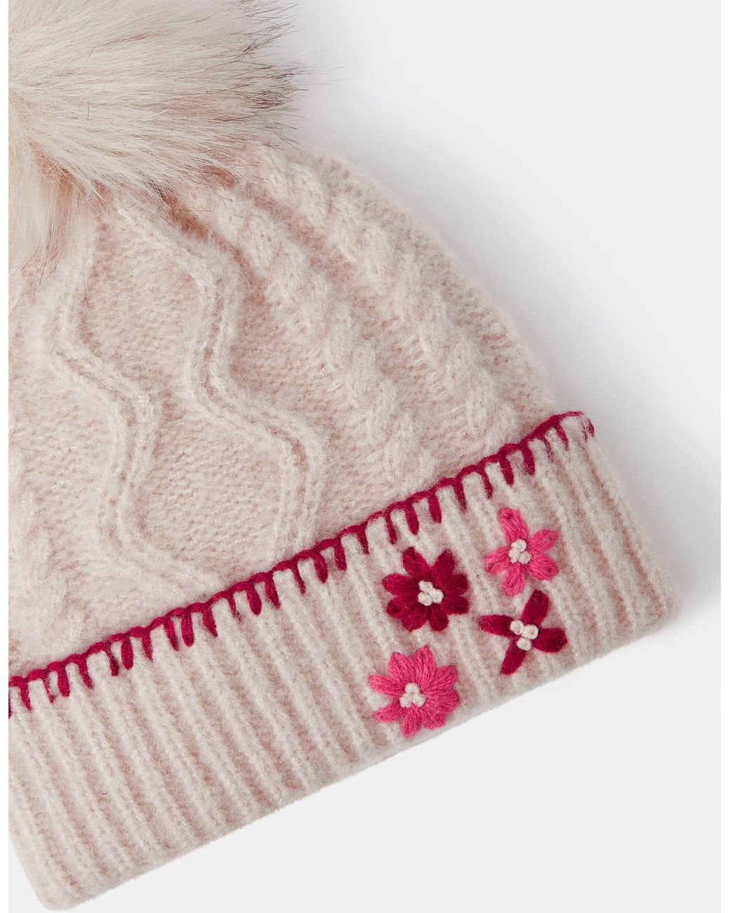 Accessorize White Flower Cable Knit Bobble Hat