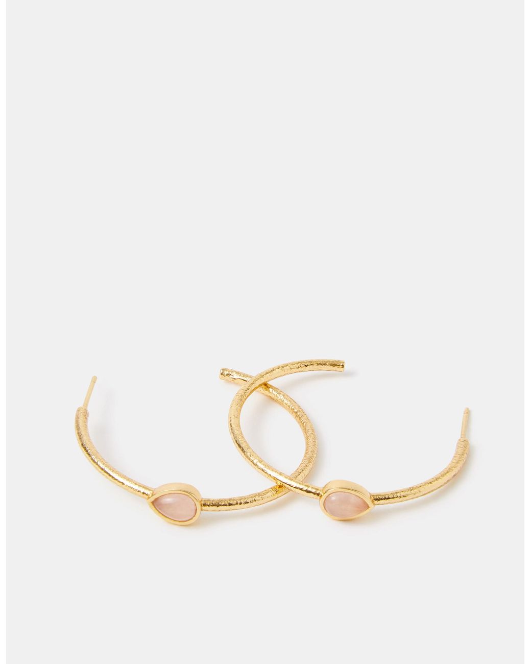 Accessorize Natural 14Ct-Plated Rose Quartz Teardrop Hoop Earrings