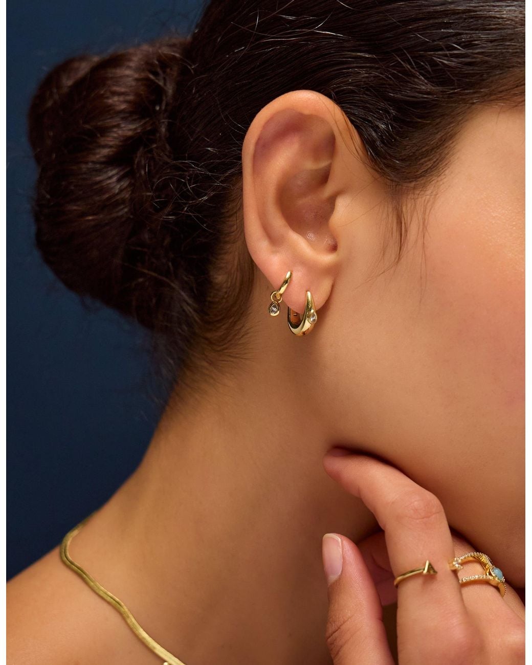 Accessorize Metallic 2-Pack 14Ct-Plated Teardrop Stone Hoop Earrings