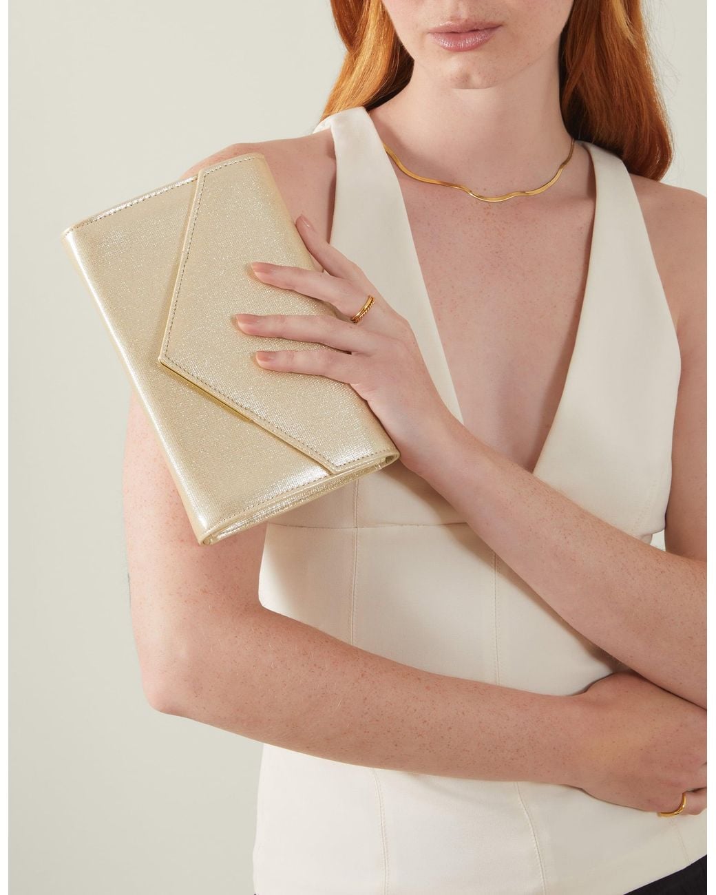 Accessorize Natural Metallic Envelope Clutch Bag