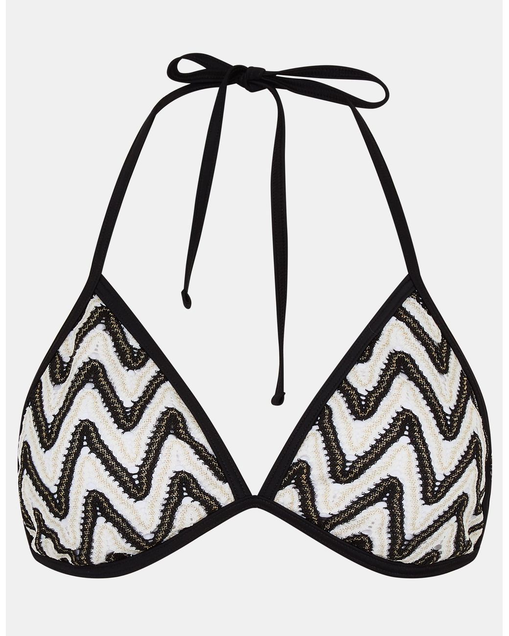 Accessorize Black Mono Crochet Triangle Bikini Top
