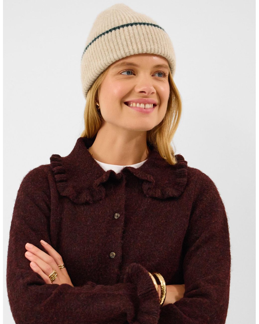 Accessorize Natural Contrast Ribbed Beanie Hat