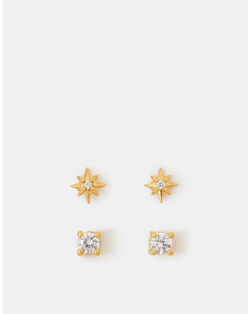 Accessorize Metallic 2-Pack 14Ct-Plated Stone Star Stud Earrings