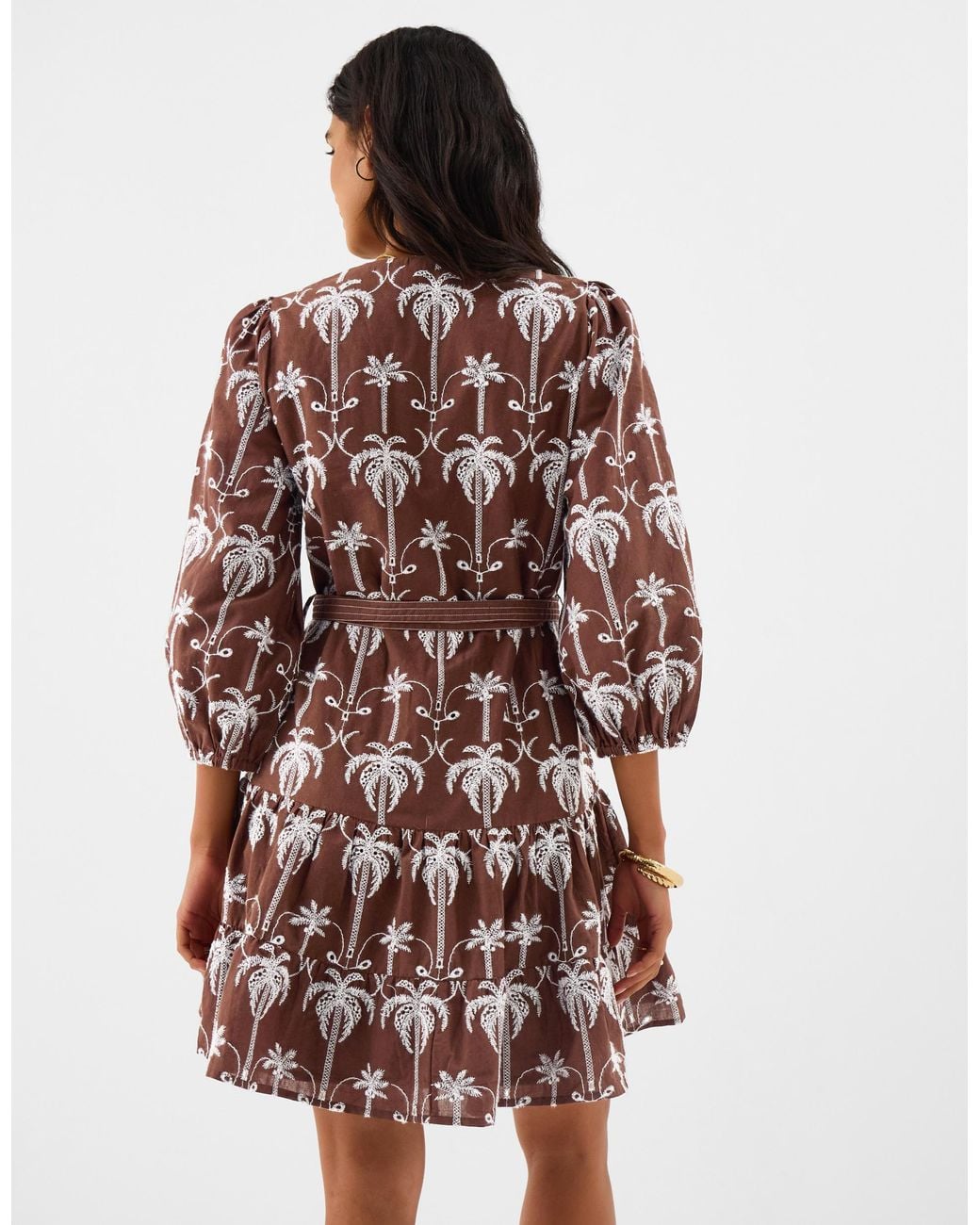Accessorize Brown Palm Embroidered Mini Dress