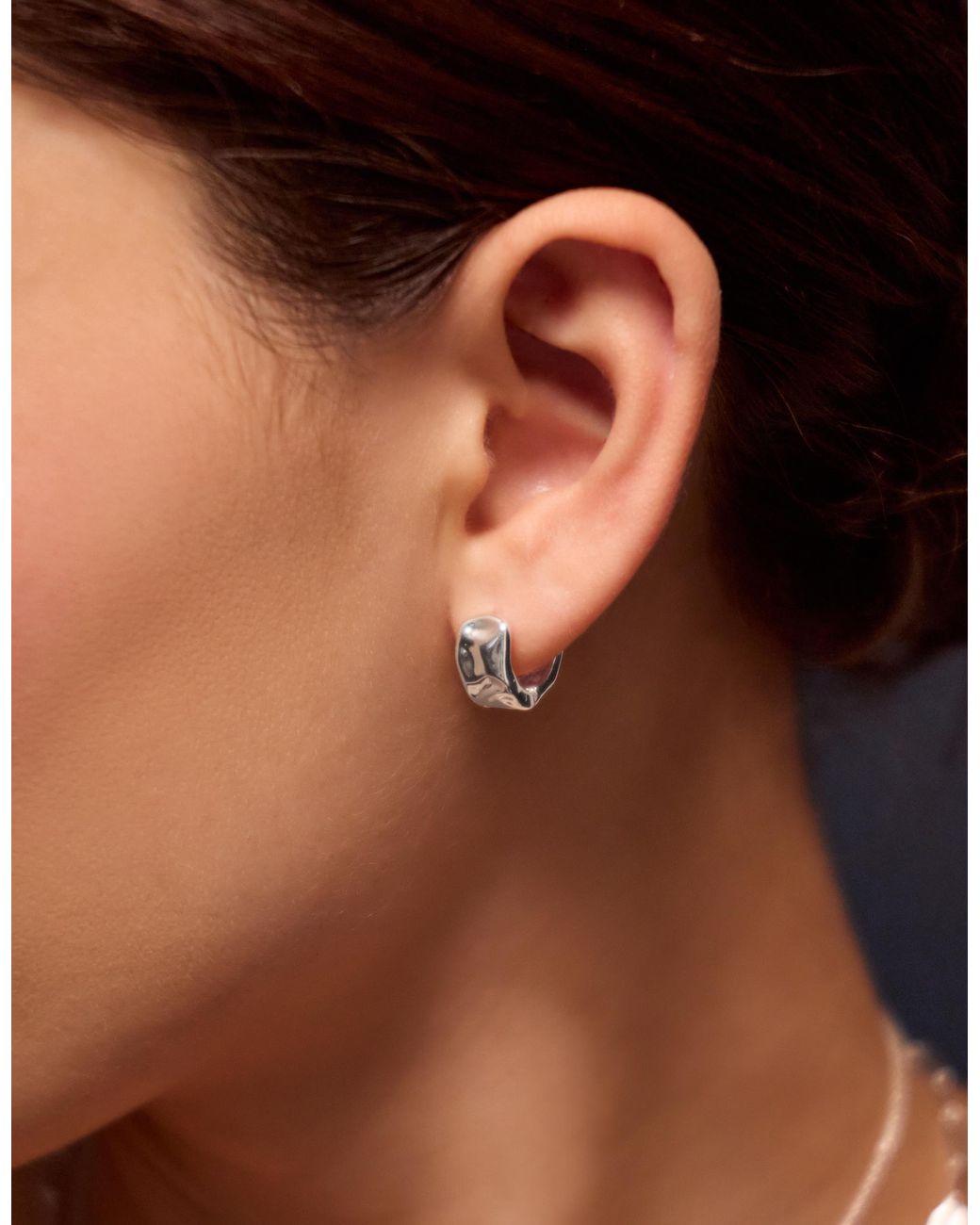 Accessorize White Sterling-Plated Molten Huggie Hoop Earrings