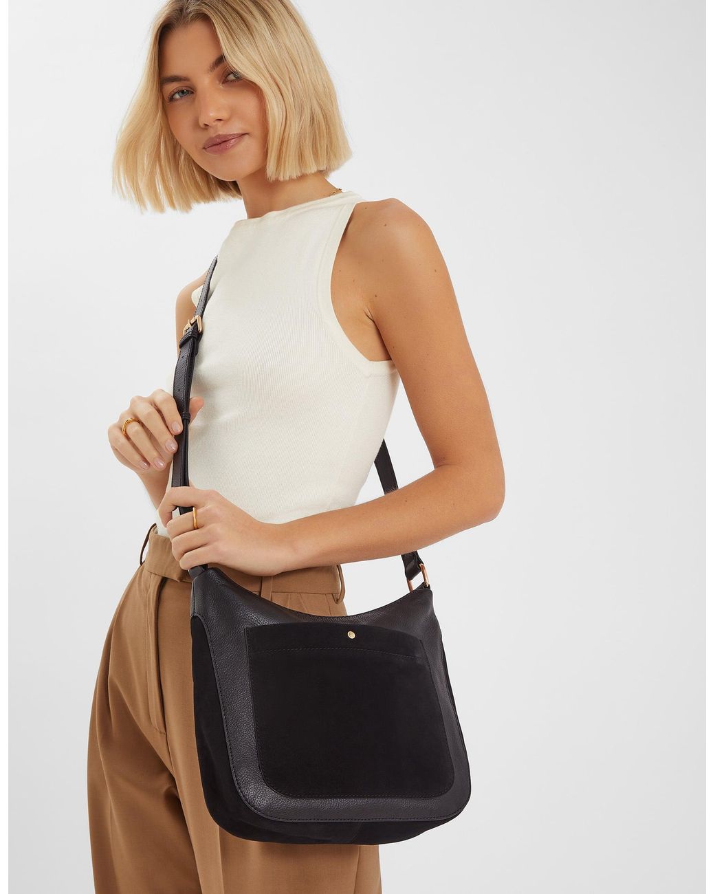 Accessorize Black Leather Messenger Cross-Body Bag