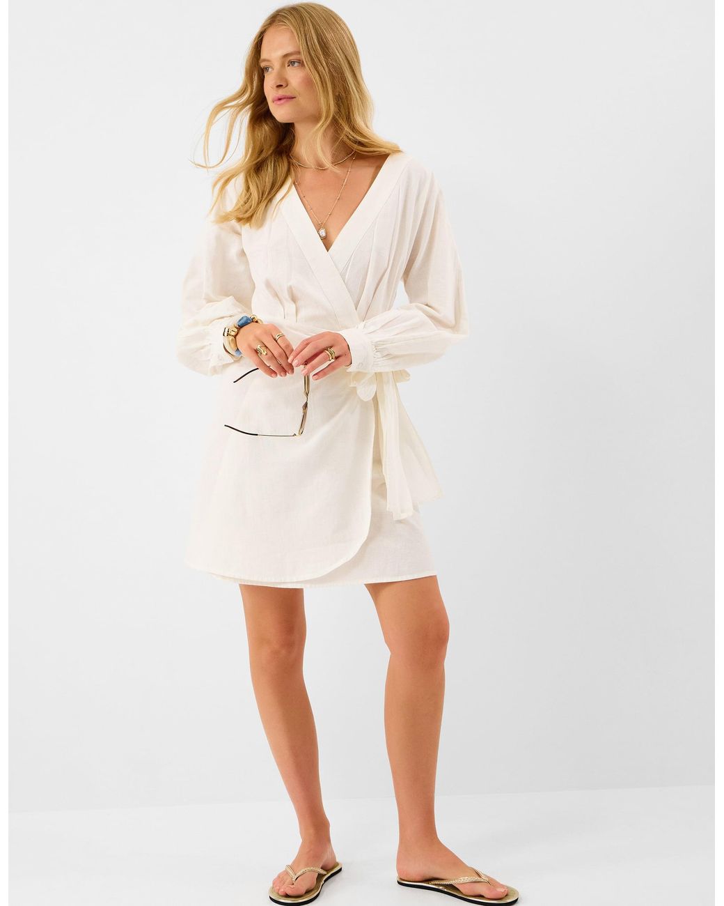 Accessorize White Long Sleeve Mini Wrap Dress
