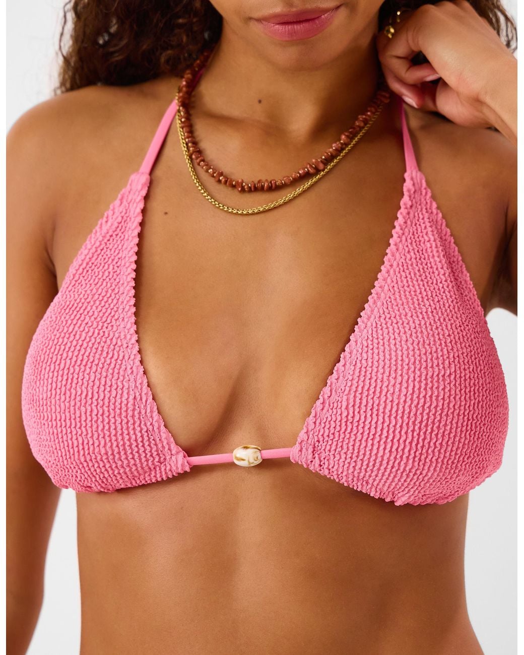Accessorize Pink Textured Crinkle Triangle Bikini Top