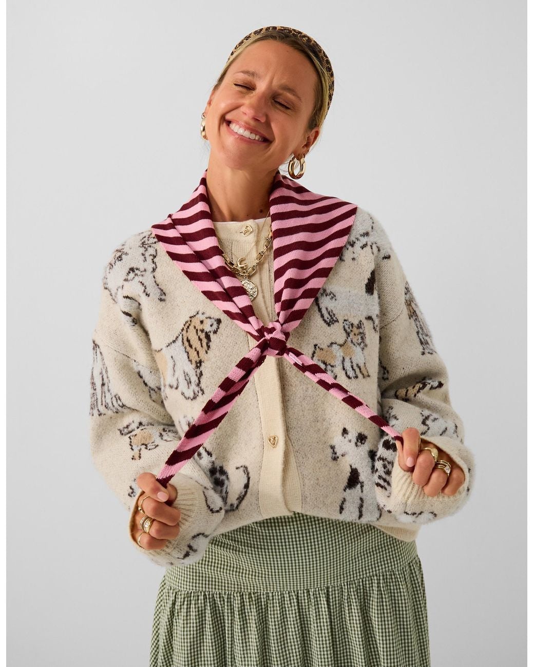 Accessorize Pink X Good Manners Stripe Knitted Triangle Scarf
