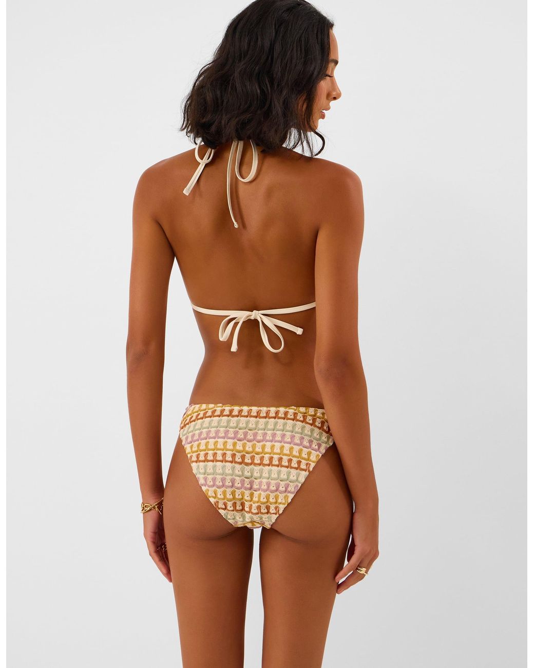 Accessorize Brown Crochet Tassel Triangle Bikini Top