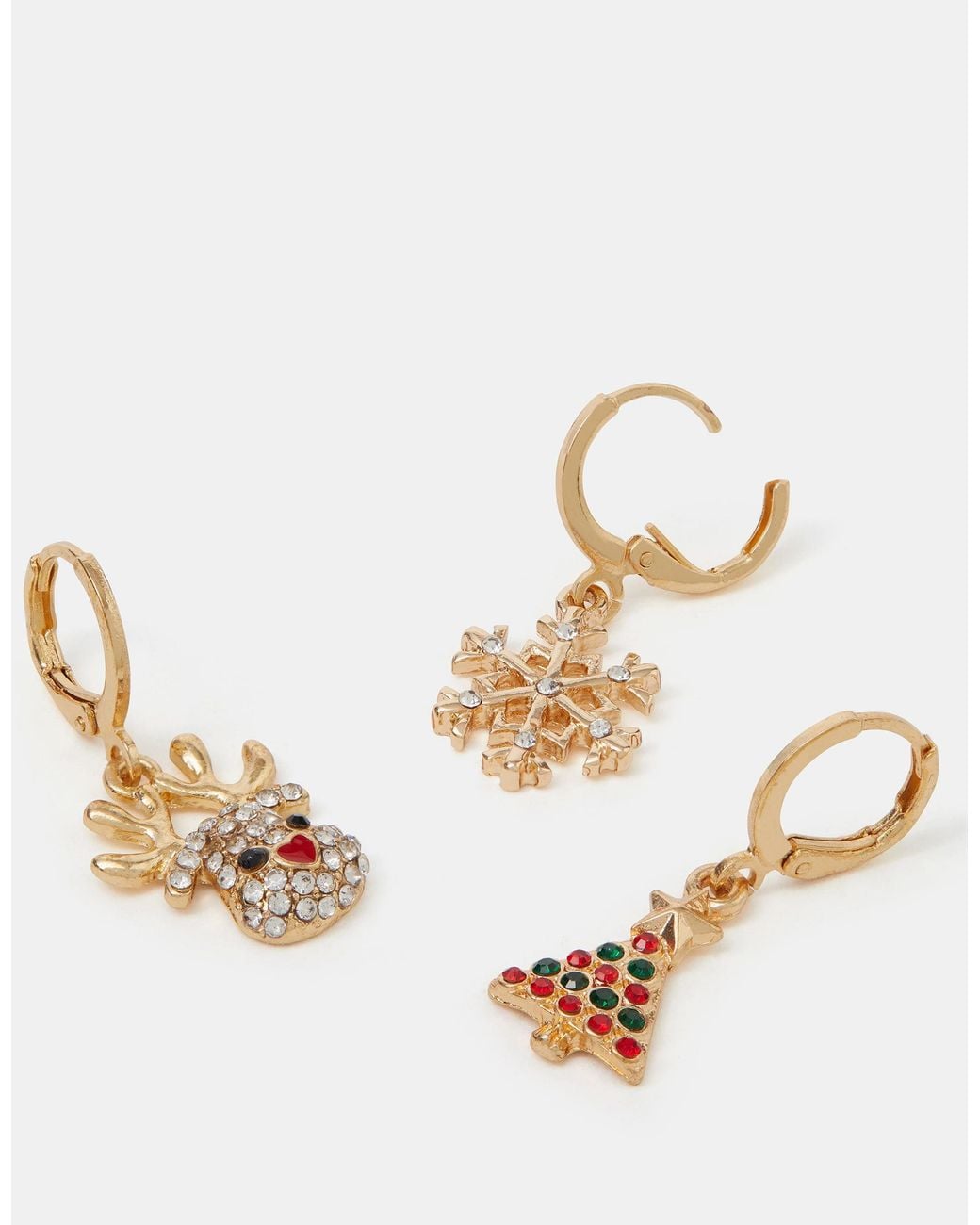 Accessorize Red 3-Pack Christmas Charm Huggie Hoop Earrings
