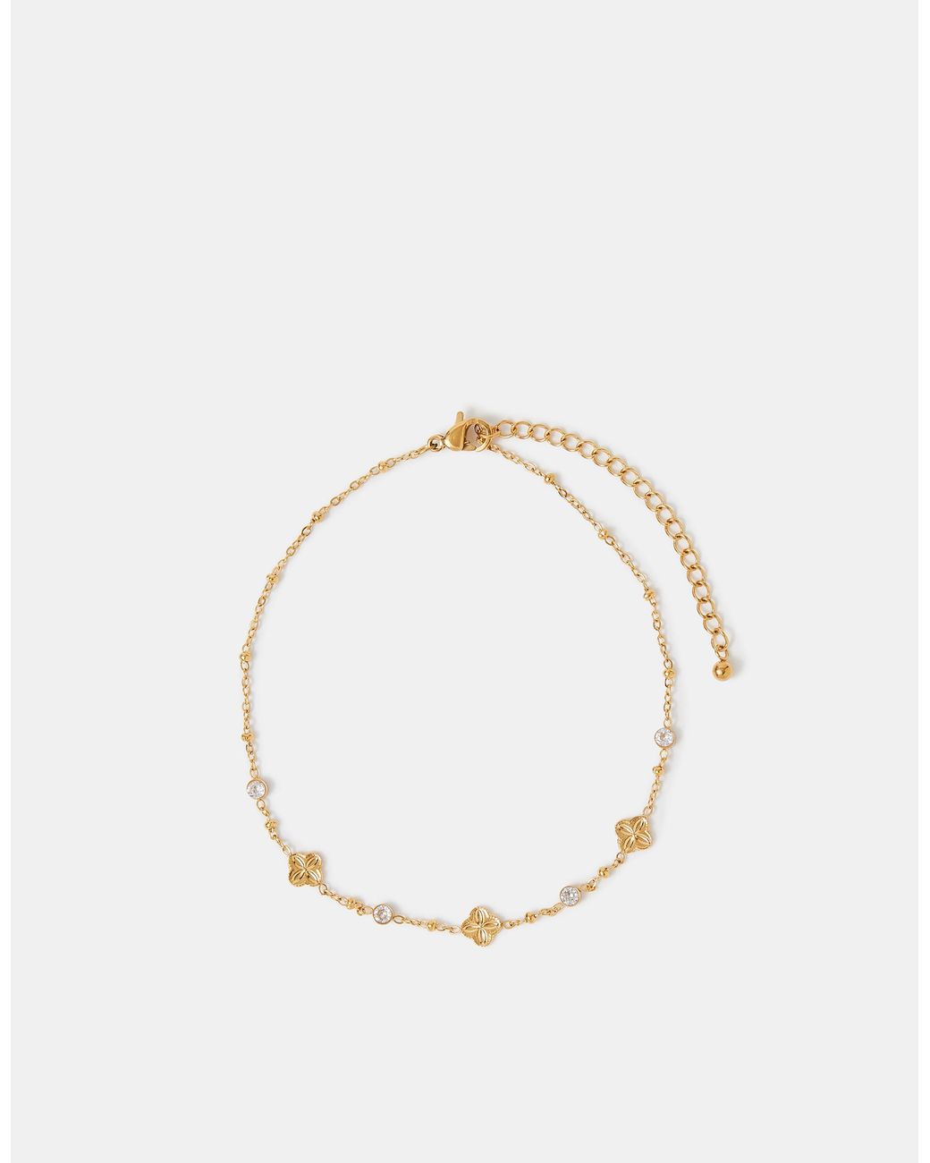 Accessorize Natural Stainless Steel Clover Station Anklet