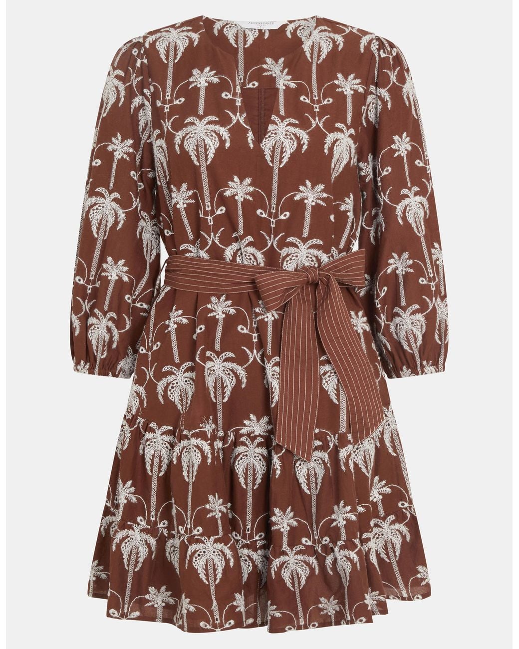 Accessorize Brown Palm Embroidered Mini Dress