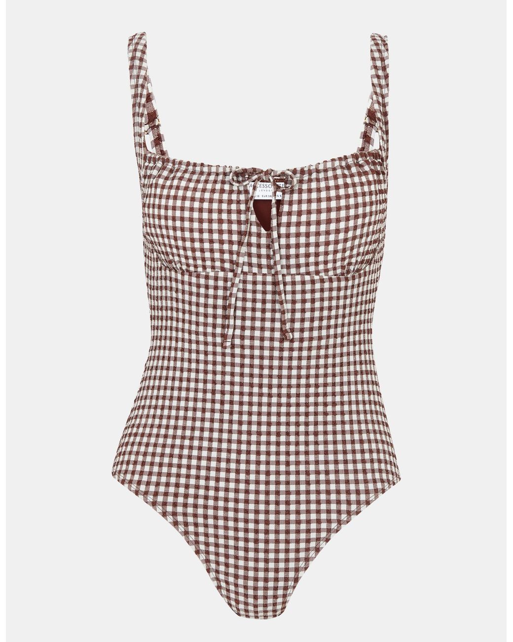 Accessorize Brown Gingham Print Seersucker Swimsuit