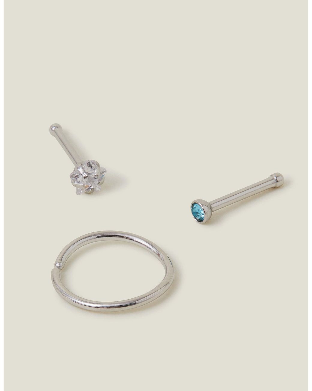 Accessorize White 3-Pack Platinum-Plated Surgical Steel Nose Studs