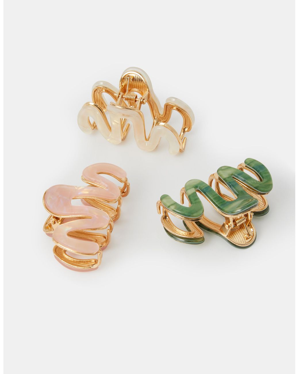 Accessorize Green Mini Resin Wiggle Claw Clips 3 Pack, Cream