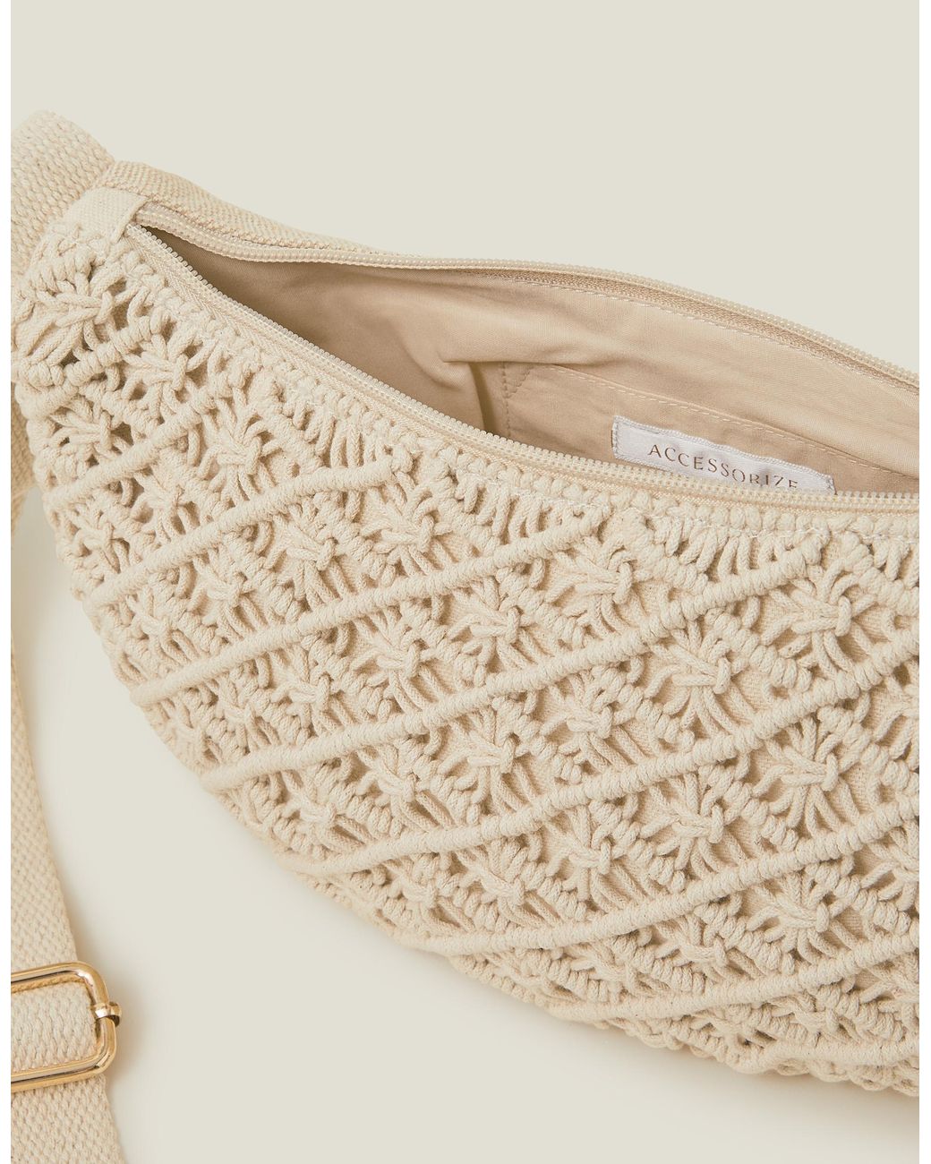 Accessorize Natural Cotton Macrame Sling Cross-Body Bag