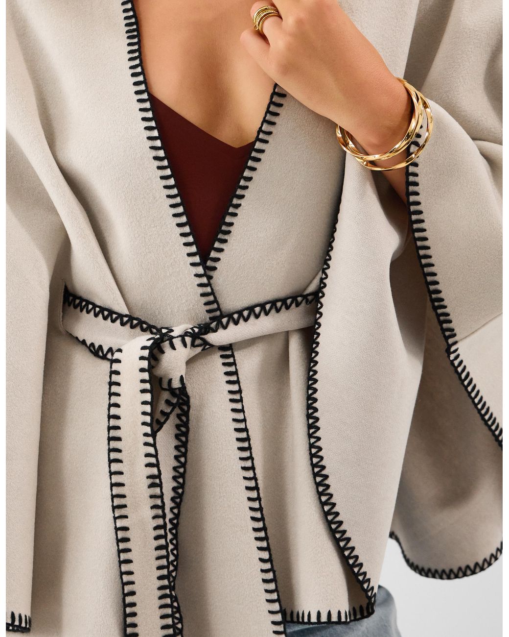 Accessorize Blue Contrast Trim Belted Poncho