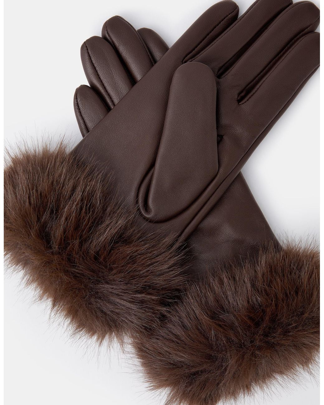 Accessorize Brown Faux Fur Cuff Leather Gloves
