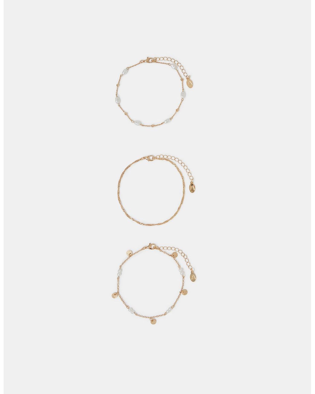 Accessorize Natural 3-Pack Pearl Charm Anklets