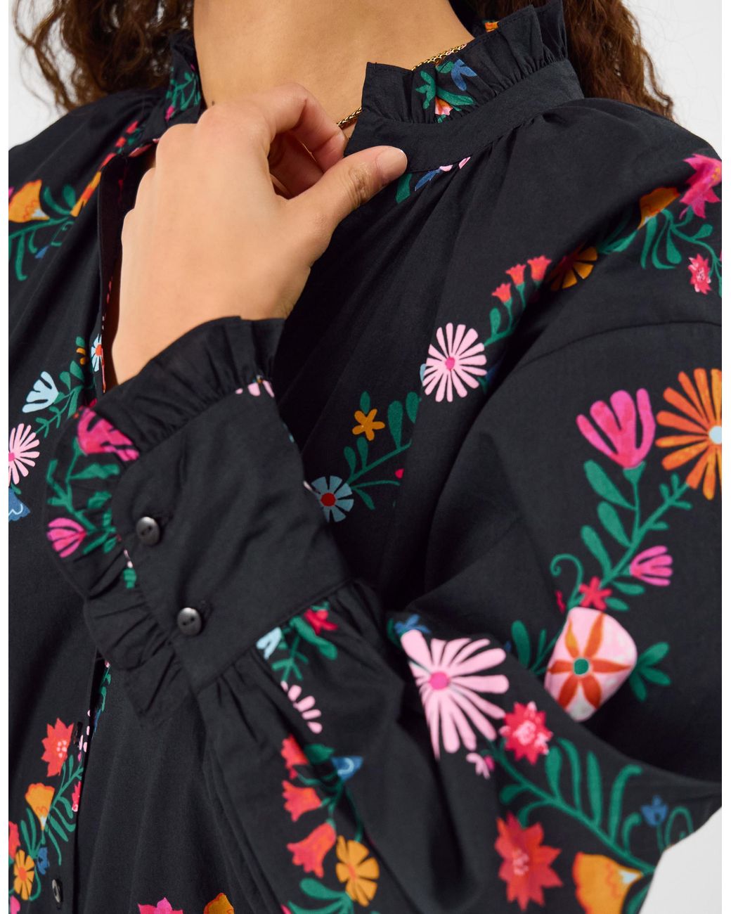 Accessorize Blue Cotton Floral Print Blouse Top