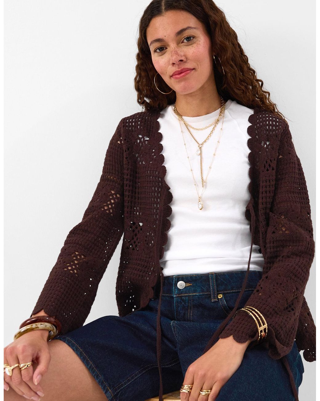 Accessorize Purple Cotton Crochet Tie Front Cardigan