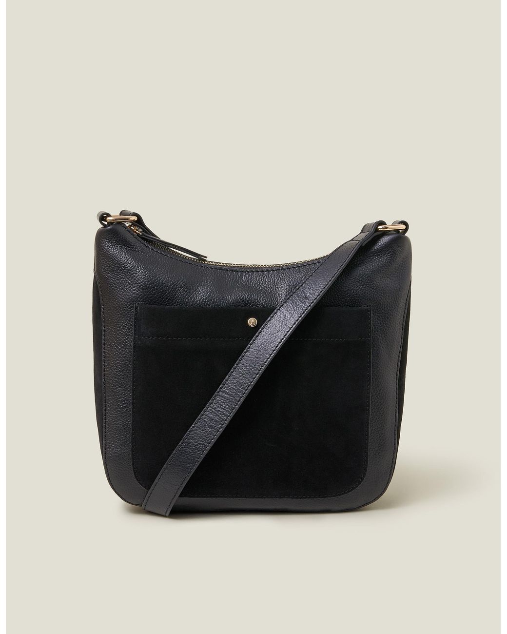 Accessorize Black Leather Messenger Cross-Body Bag
