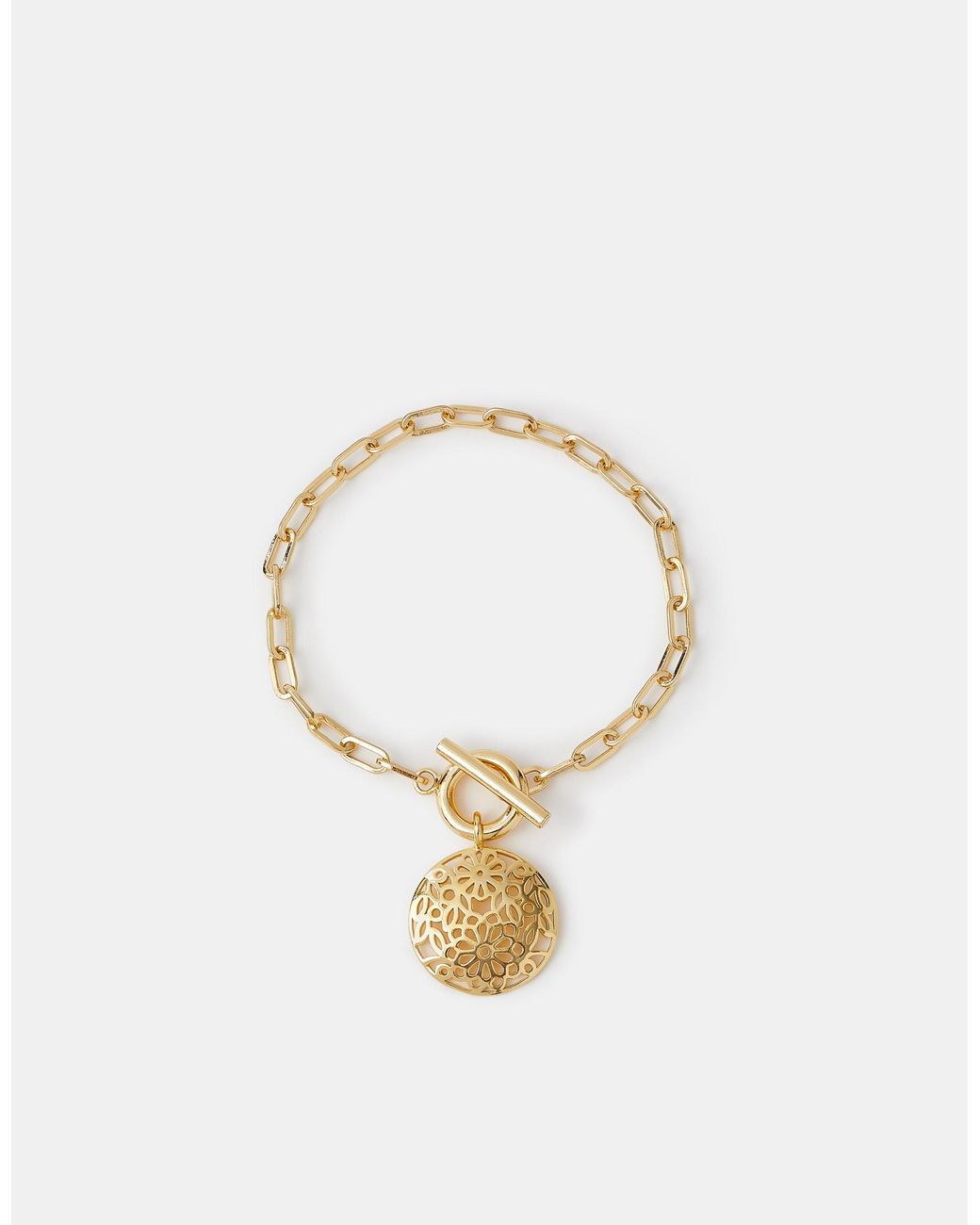 Accessorize Metallic 14Ct-Plated Filigree Charm T-Bar Bracelet