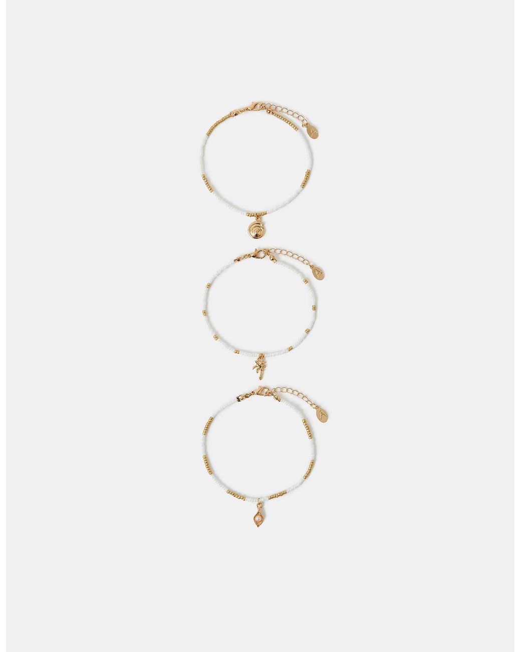Accessorize Natural 3-Pack Beaded Summer Charm Anklets