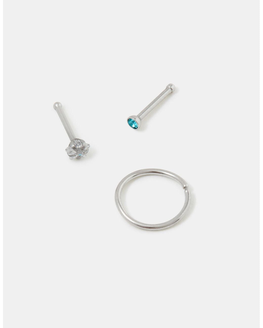 Accessorize White 3-Pack Platinum-Plated Surgical Steel Nose Studs