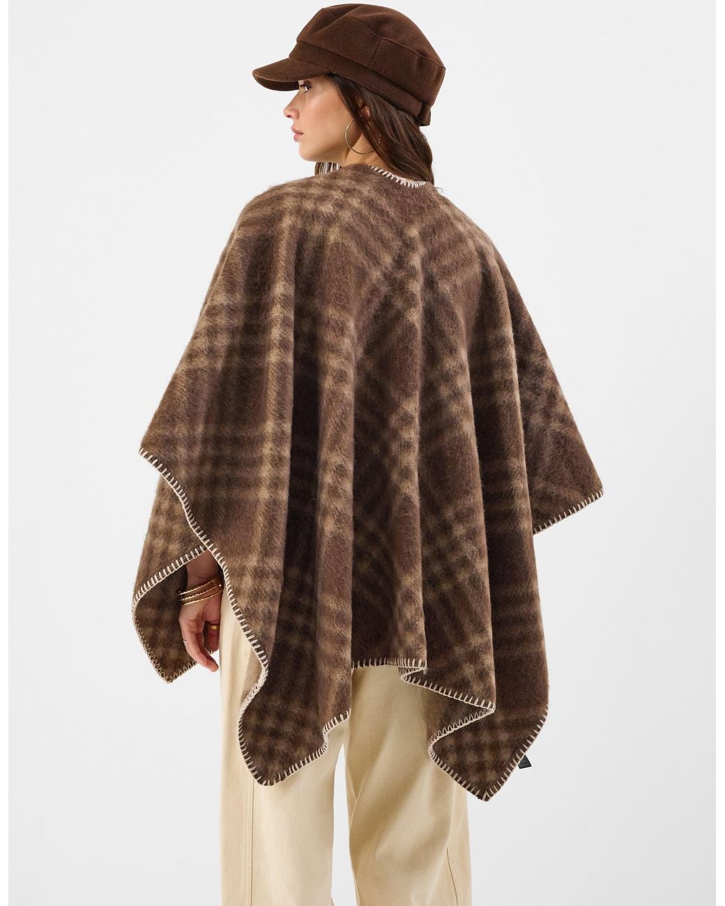 Accessorize Natural Check Print Knit Poncho