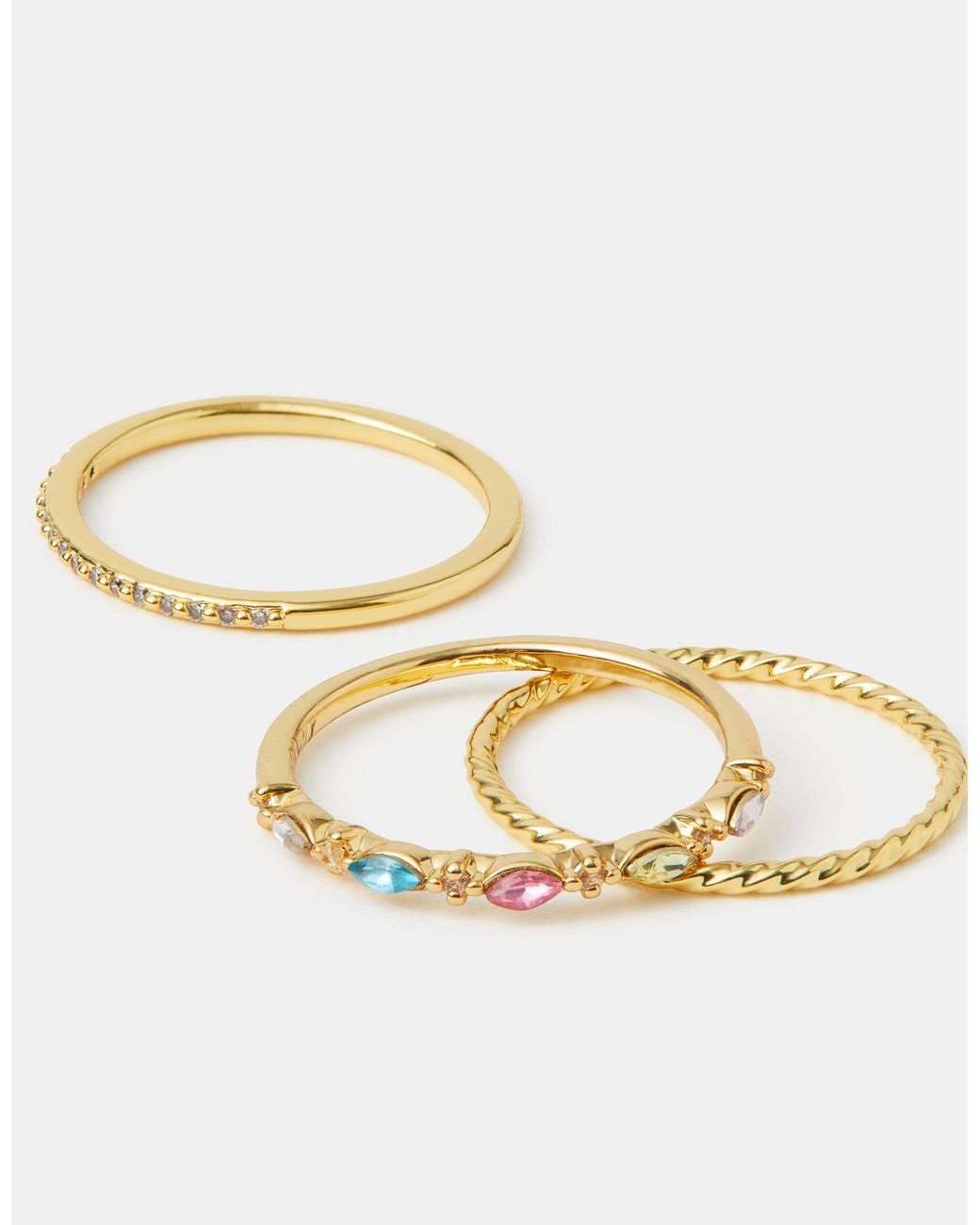 Accessorize Metallic 3-Pack 14Ct-Plated Jewel Rings