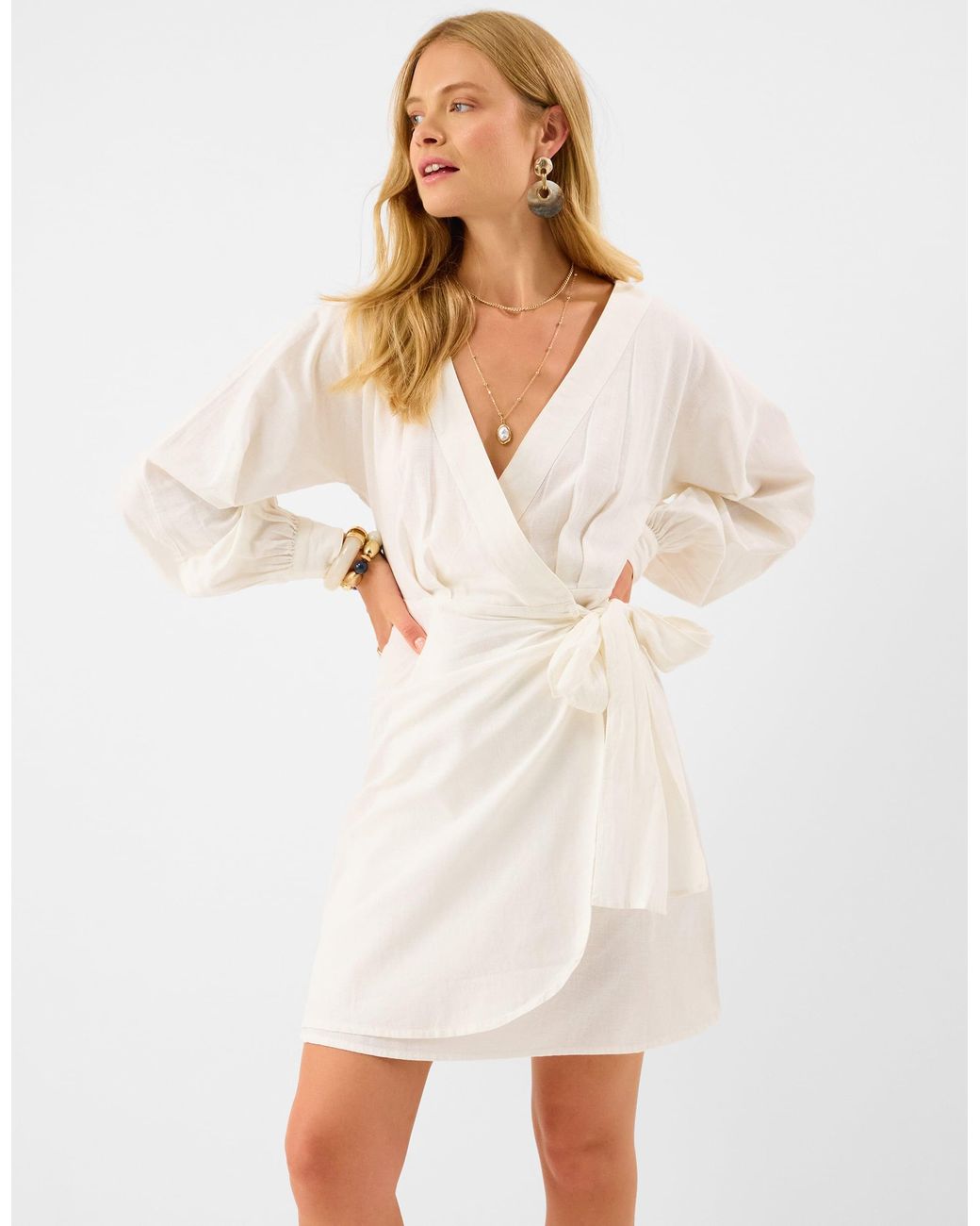 Accessorize White Long Sleeve Mini Wrap Dress