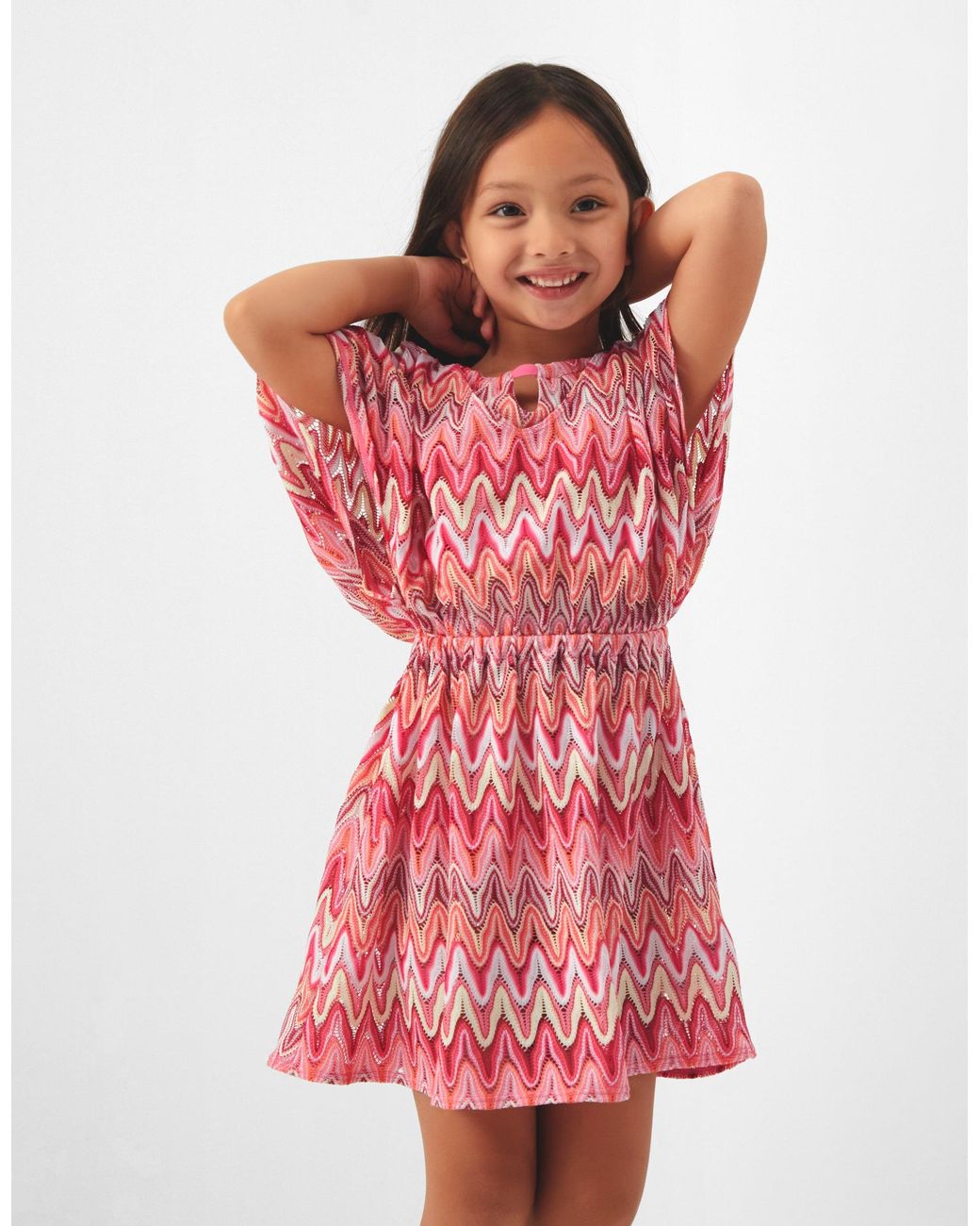 Accessorize Pink V-Neck Crochet Kaftan