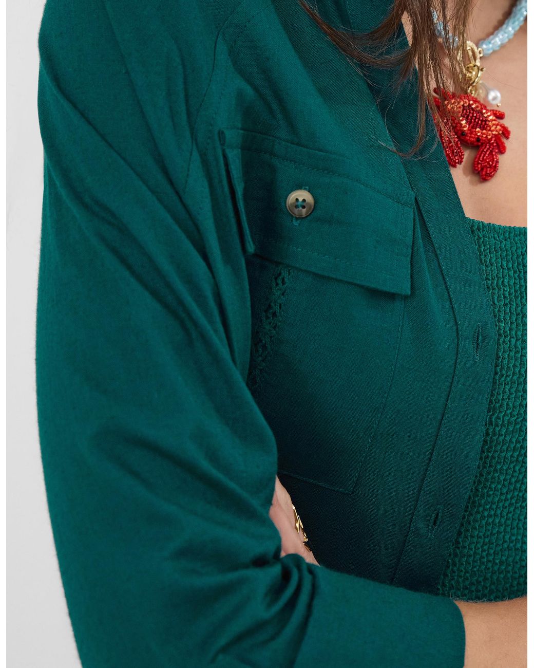Accessorize Green Lace Trim Beach Cover Up Shirt