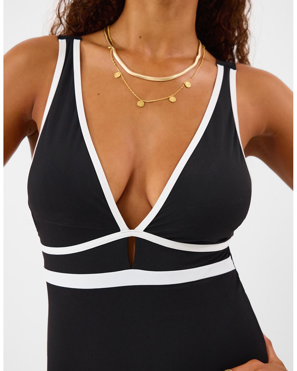 Accessorize Blue Contrast Plunge Upf50+ Shaping Swimsuit