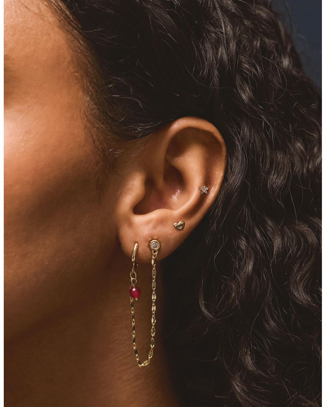 Accessorize White 5-Pack 14Ct-Plated Carnelian Stud & Chain Hoop Earrings