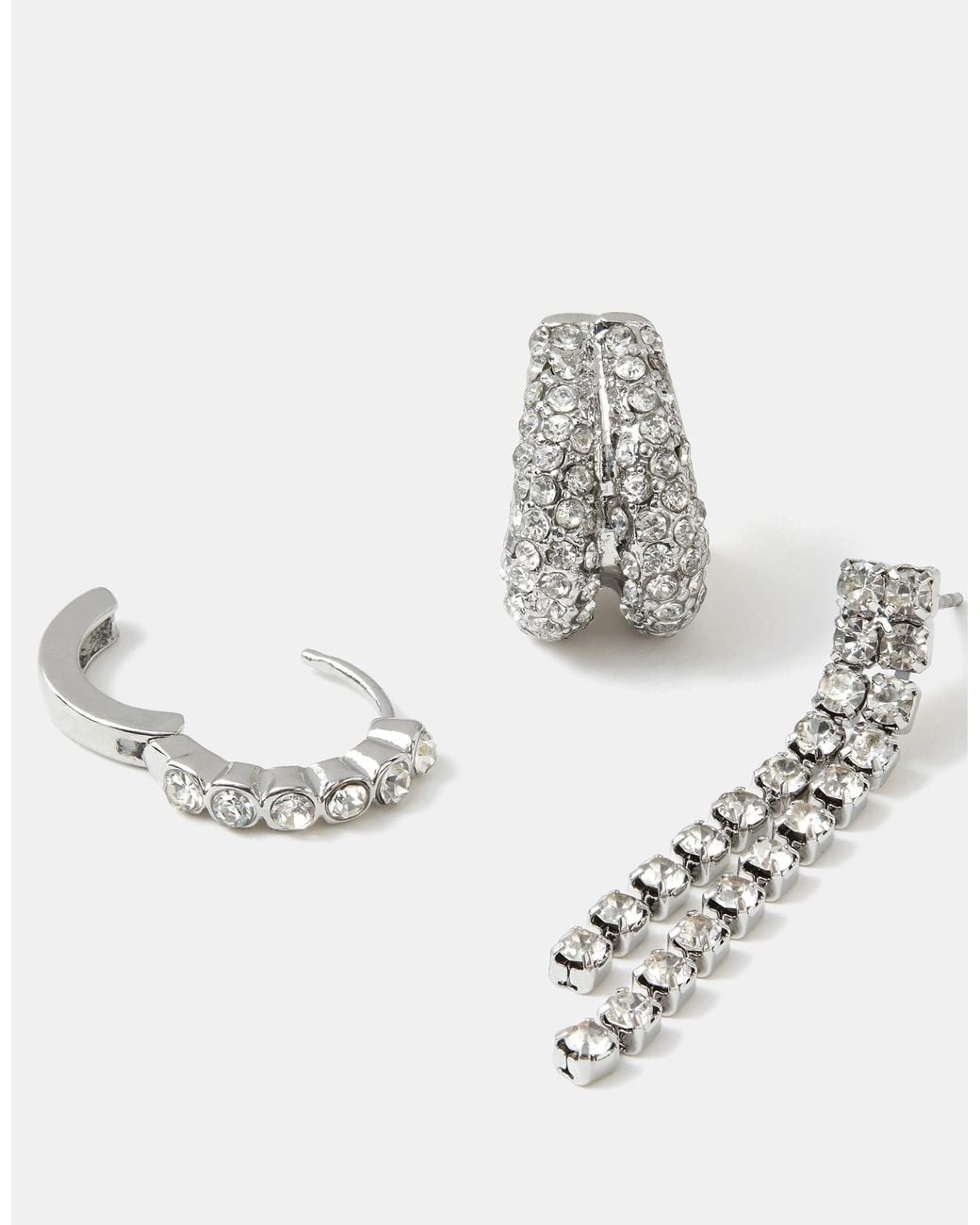 Accessorize White 3-Pack Sparkle Drop & Hoop Earrings