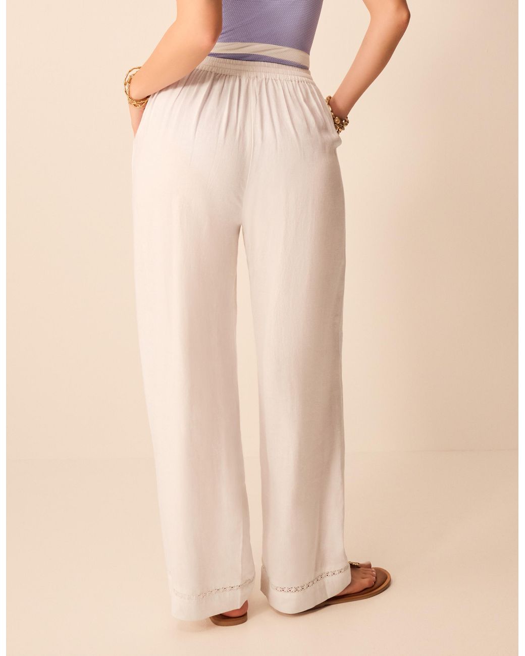 Accessorize White Lace Trim Wide Leg Beach Trousers