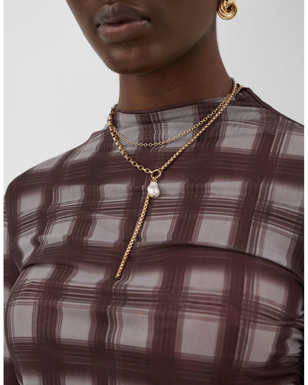 Accessorize Multicolor Check Print Mesh Long Sleeve Top