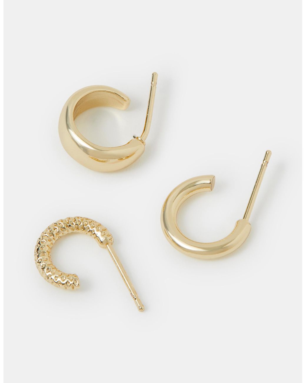 Accessorize White 3-Pack 14Ct-Plated Chunky Huggie Hoop Earrings