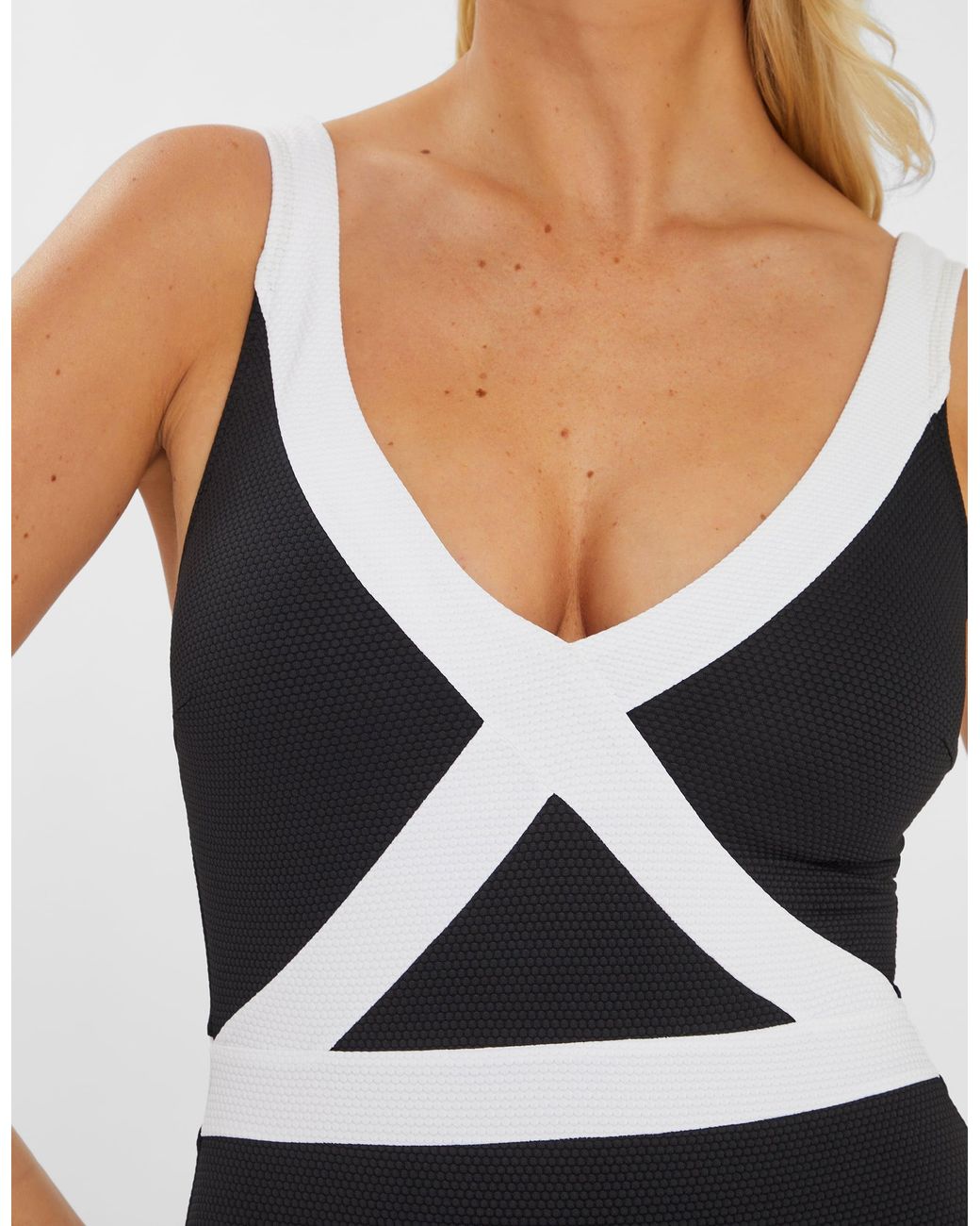 Accessorize Blue Textured Monochrome Shaping Swimsuit