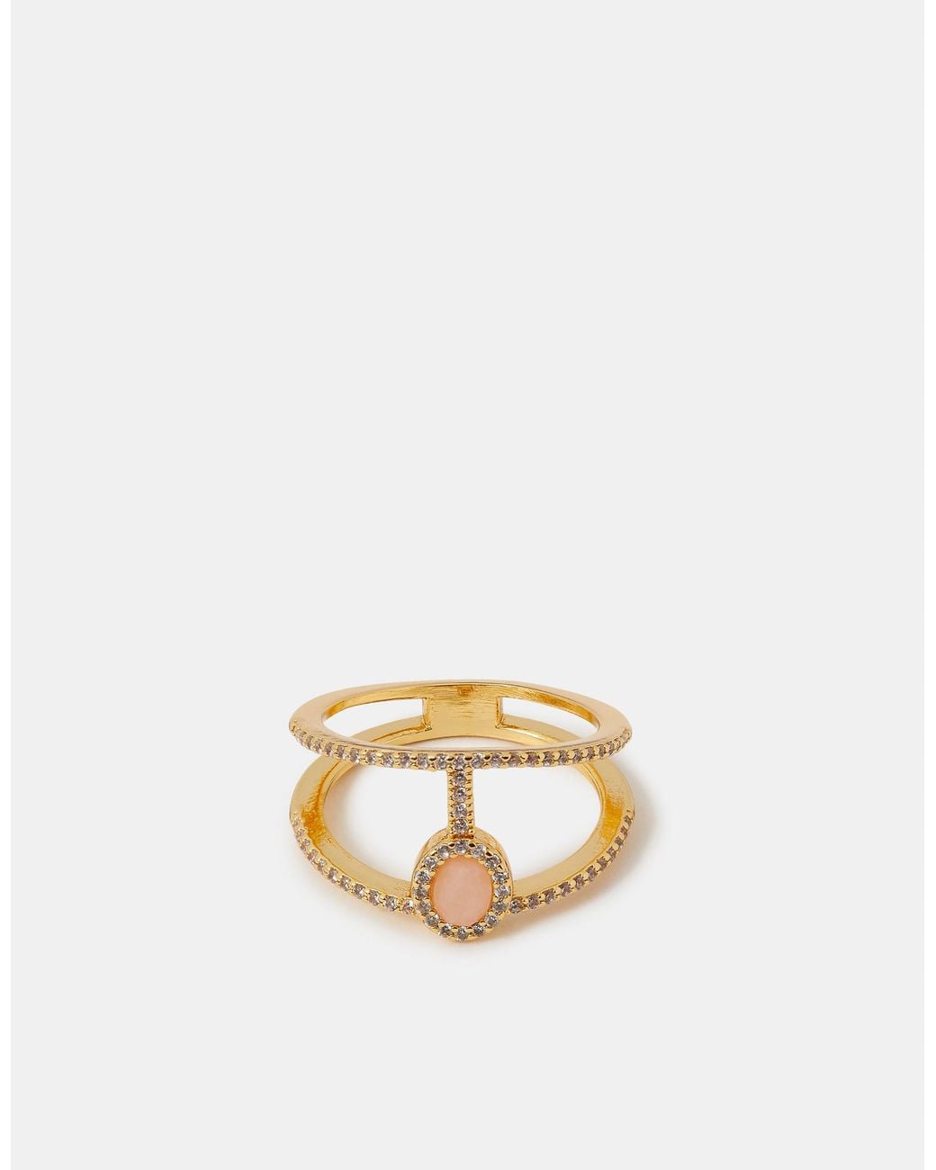 Accessorize Brown 14Ct-Plated Rose Quartz Double Band Ring