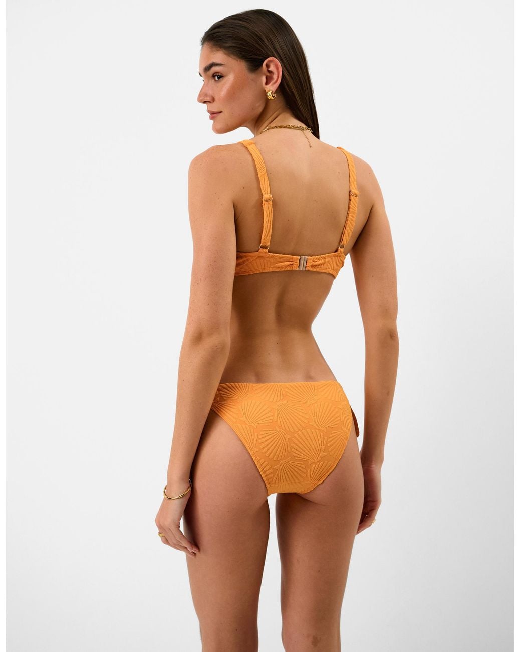 Accessorize Orange Shell Embossed Tie Bikini Top