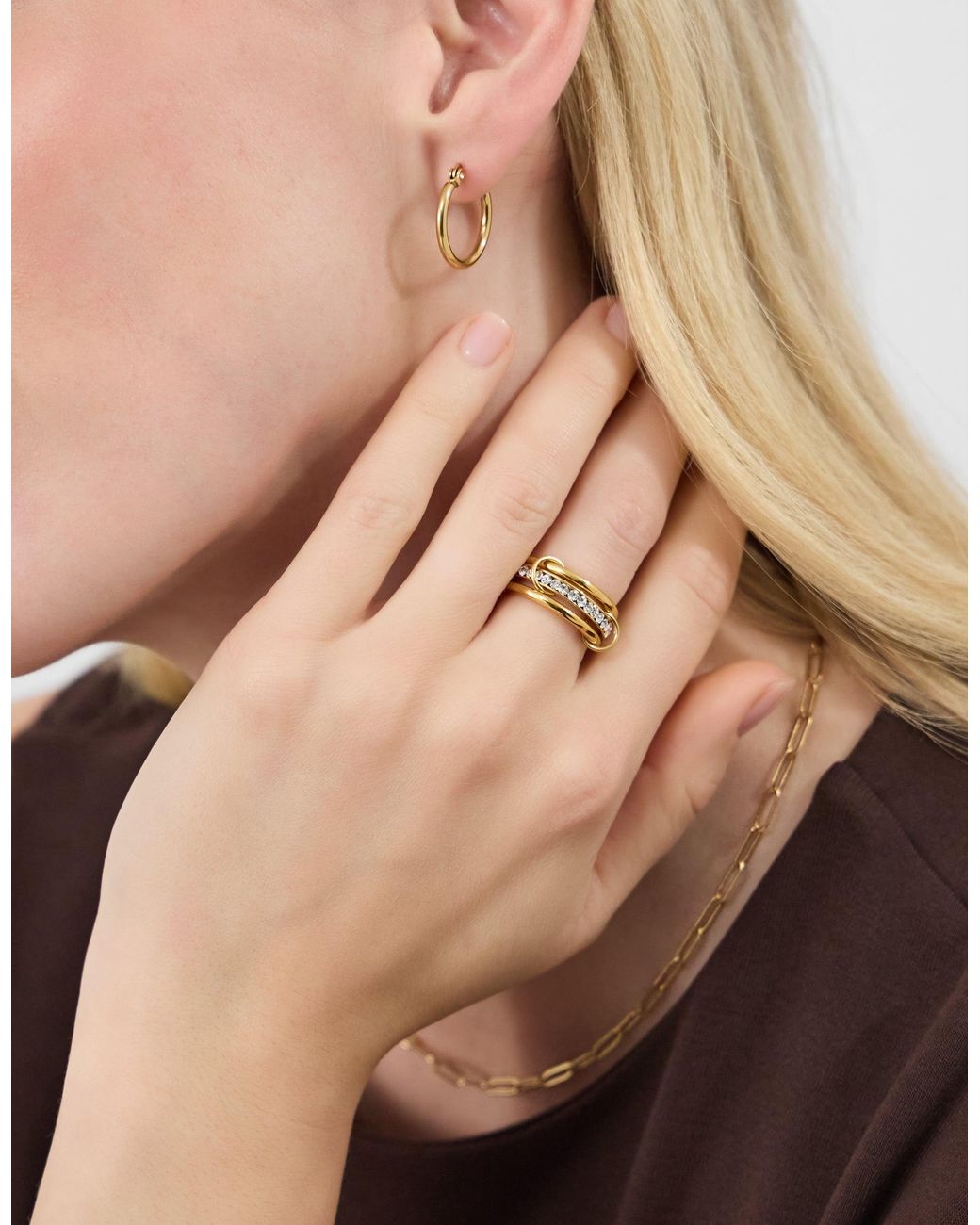 Accessorize Metallic Stainless Steel Linked Stacking Trio Ring