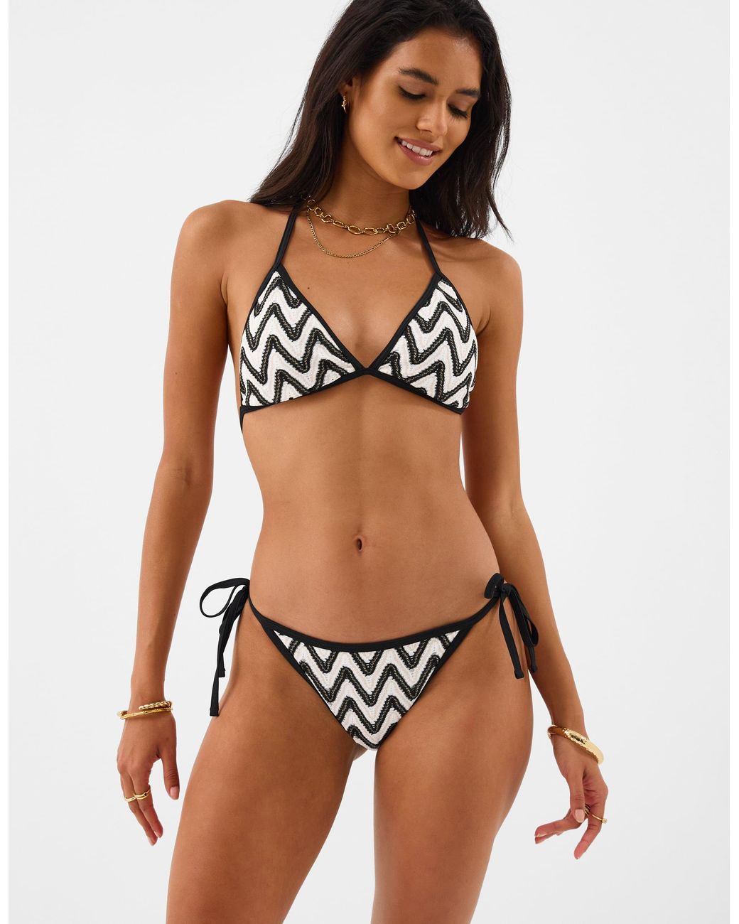 Accessorize Black Mono Crochet Triangle Bikini Top